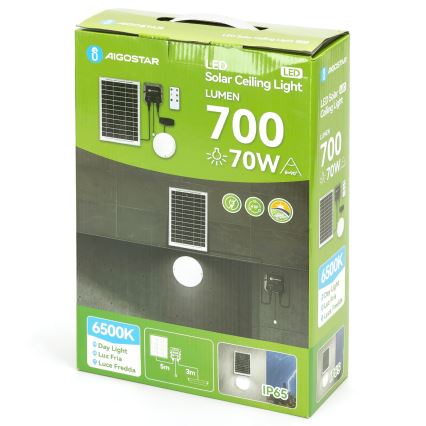 Aigostar - LED sončno svetilo LED/70W/12V 6000 mAh 6500K IP65 premer 20,5 cm + daljinski upravljalnik