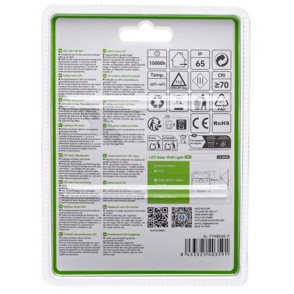 Aigostar - LED solarna svetilka s senzorjem, LED/3,7 V, 6500 K, 1200 mAh, IP65, črna