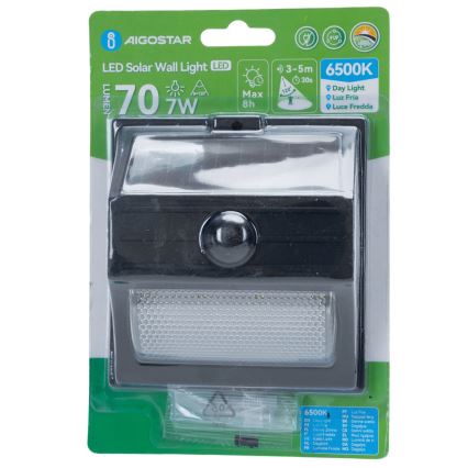 Aigostar - LED solarno svetilo s senzorjem LED/3,7V 6500K 500 mAh IP65 črna
