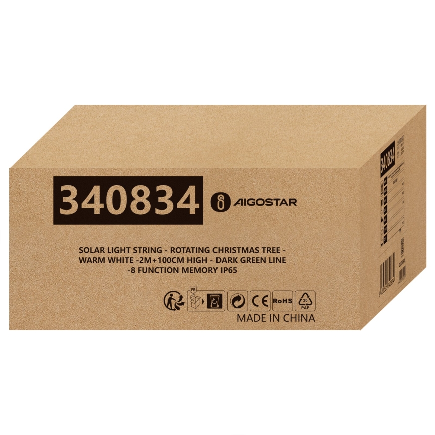 Aigostar - LED solarna božična dekoracija LED/0,59W/3,7V 100 cm IP65 130 mAh topla bela