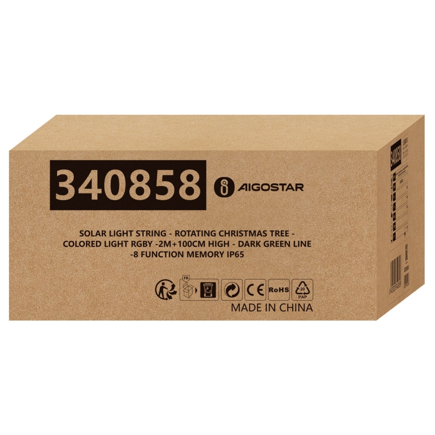 Aigostar - LED sončna božična dekoracija LED/0,59W/3,7V 100 cm IP65 130 mAh večbarvna
