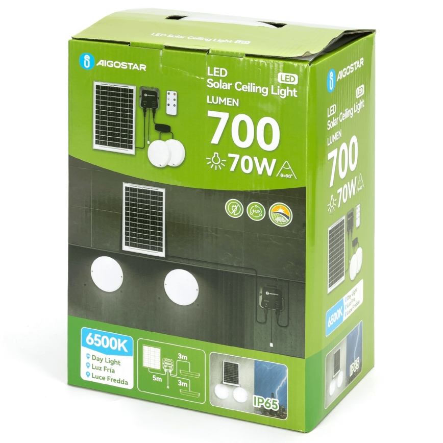Aigostar - LED solarna svetilka 2xLED/35W/12V 6000 mAh 6500K IP65, premer 16,8 cm + daljinski upravljalnik