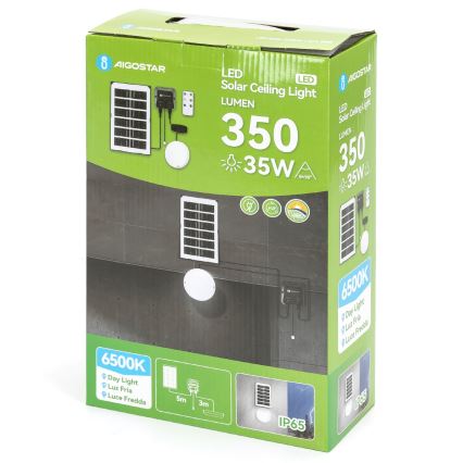 Aigostar - LED solarna svetilka LED/35W/12V 3000 mAh 6500K IP65 premer 16,8 cm + daljinski upravljalnik