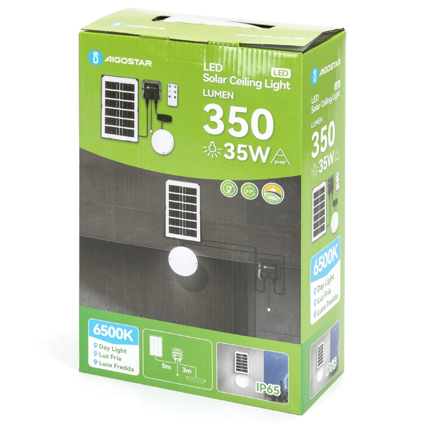 Aigostar - LED solarna svetilka LED/35W/12V 3000 mAh 6500K IP65 premer 16,8 cm + daljinski upravljalnik