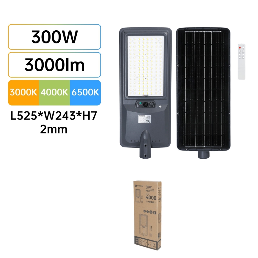 Aigostar - LED solarna ulična svetilka s senzorjem LED/300W/3,2V 3600mAh + daljinski upravljalnik