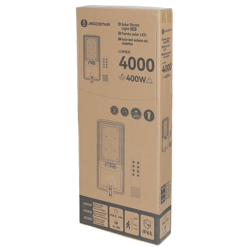 Aigostar - LED solarna ulična svetilka s senzorjem LED/300W/3,2V 3600mAh + daljinski upravljalnik