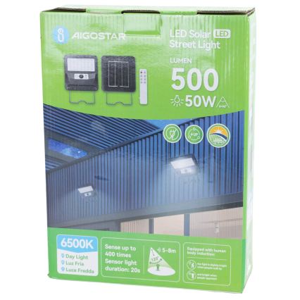 Aigostar - LED sončna ulična svetilka s senzorjem LED/50W/3,2V 1000mAh 6500K + daljinski upravljalnik