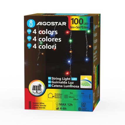 Aigostar - LED solarni božični niz luči 100xLED/8 funkcij 8x0,6m 800 mAh IP65 večbarven