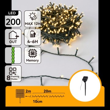 Aigostar - LED sončni božični niz, 200 LED, 8 funkcij, 22 m, IP65, topla bela, 800 mAh