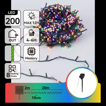 Aigostar - LED sončni božični niz 200 LED / 8 funkcij, 22 m, IP65, večbarven, 800 mAh