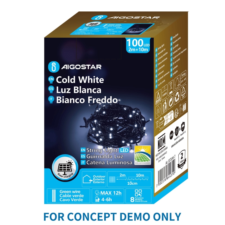 Aigostar - LED sončni božični niz 300xLED/8 funkcij 32m IP65 hladno bela 1200 mAh
