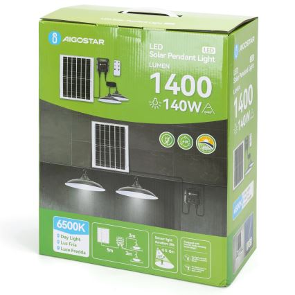 Aigostar - LED sončni lestenec s senzorjem 2xLED/70W/12V 12000 mAh 6500K premer 23,5 cm + daljinski upravljalnik