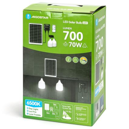 Aigostar - LED sončni lestenec s senzorjem 2xLED/35W/12V 6000 mAh 6500K IP65 premer 10 cm + daljinski upravljalnik