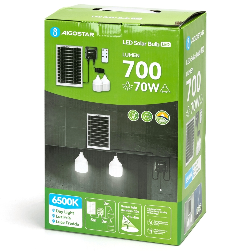 Aigostar - LED sončni lestenec s senzorjem 2xLED/35W/12V 6000 mAh 6500K IP65 premer 10 cm + daljinski upravljalnik