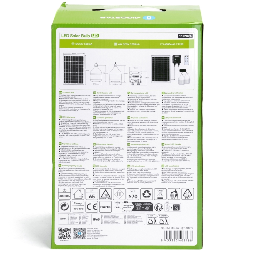 Aigostar - LED sončni lestenec s senzorjem 2xLED/35W/12V 6000 mAh 6500K IP65 premer 10 cm + daljinski upravljalnik