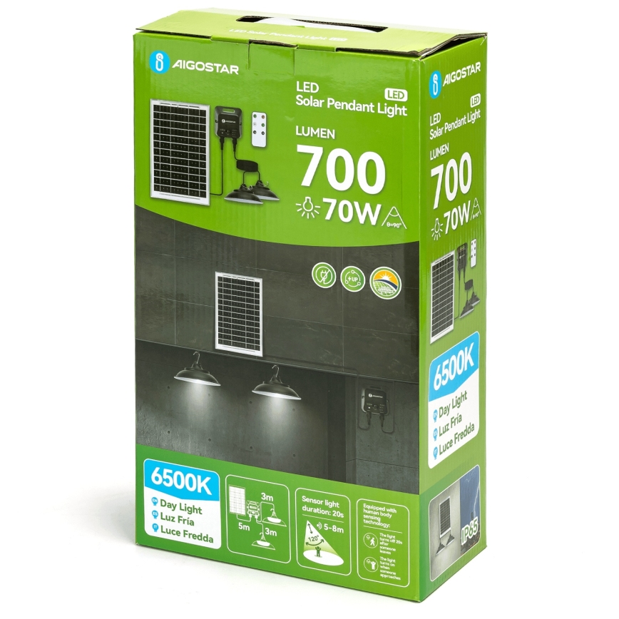 Aigostar - LED sončna svetilka s senzorjem 2xLED/35W/12V 6000 mAh 6500K premer 15 cm + daljinski upravljalnik