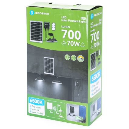 Aigostar - LED sončni lestenec s senzorjem 2xLED/35W/12V 6000 mAh 6500K IP65 premer 15 cm + daljinski upravljalnik