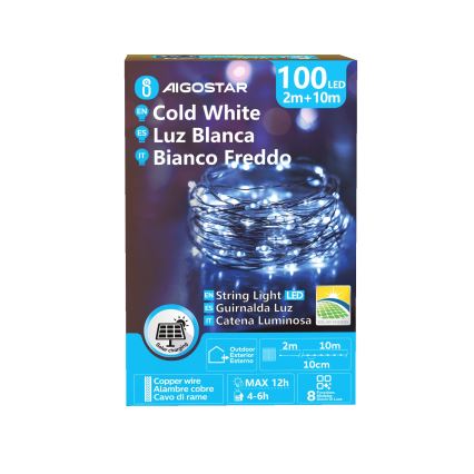 Aigostar - LED sončni  niz 100xLED/8 funkcij 12m IP65 800 mAh hladno bela