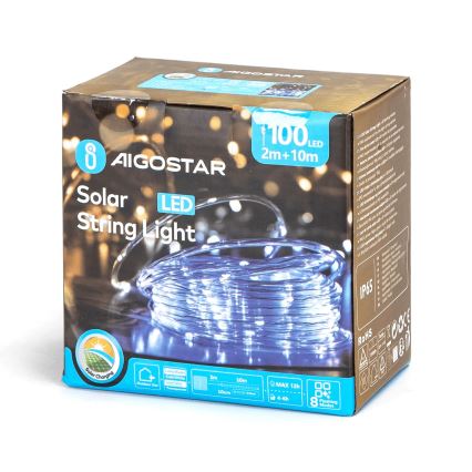Aigostar - LED sončni niz 100xLED/8 funkcij 12 m IP65 hladna bela 800 mAh