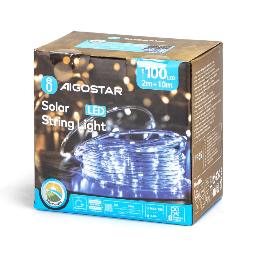 Aigostar - LED sončni niz 100xLED/8 funkcij 12 m IP65 hladna bela 800 mAh