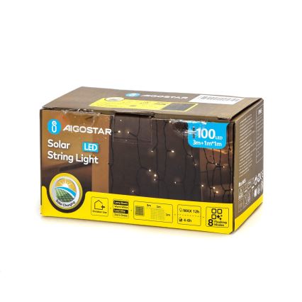 Aigostar - LED sončni  niz 100xLED/8 funkcij 4x1m IP65 topla bela 800 mAh