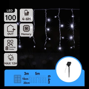 Aigostar - LED sončni niz 100xLED/8 funkcij 8x0,4m IP65 hladno bela 800 mAh