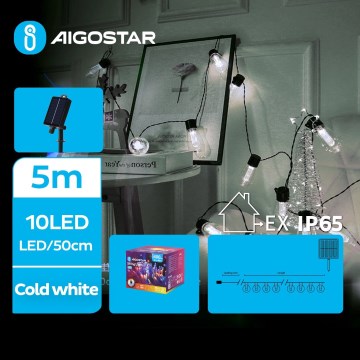 Aigostar - LED sončni niz 10xLED/8 funkcij 6,5m 500 mAh IP65 hladno bela