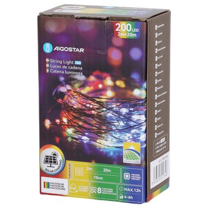 Aigostar - LED sončni niz 200xLED/8 funkcij 22 m IP65 večbarven 800 mAh