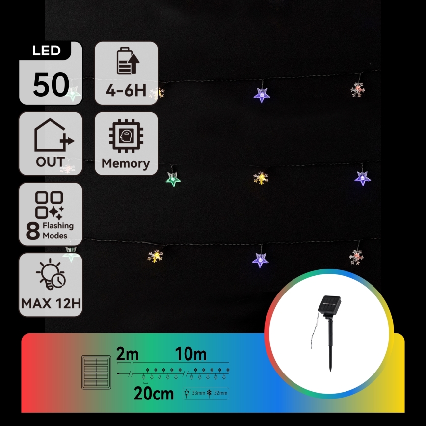 Aigostar - LED solarni niz 50xLED/8 funkcij 800 mAh 12 m IP65 večbarven