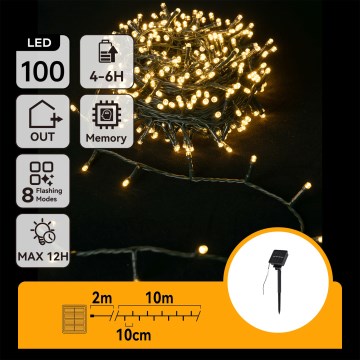 Aigostar - LED sončni niz luči 100×LED/8 funkcij, 12 m, IP65, topla bela, 800 mAh