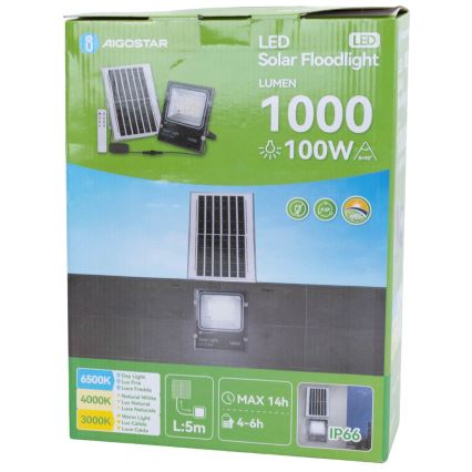 Aigostar - LED solarni reflektor LED/100W/3,2V 2000mAh 3000K/4000K/6500K IP66 + daljinski upravljalnik