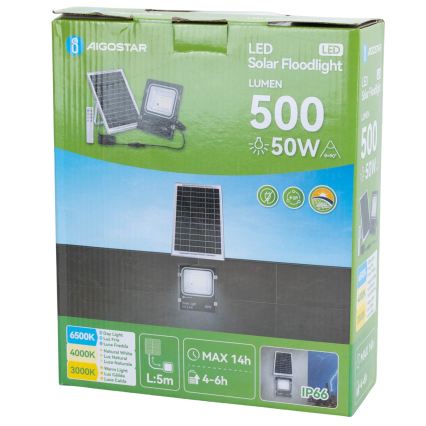 Aigostar - LED sončni reflektor LED/50W/3,2V 1200mAh 3000K/4000K/6500K IP66 + daljinski upravljalnik