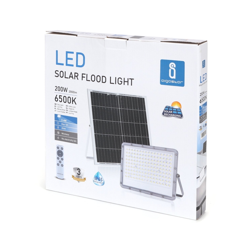 Aigostar - LED zatemnljiv sončni reflektor LED/200W/3,4V 20000 mAh IP65 + daljinski upravljalnik