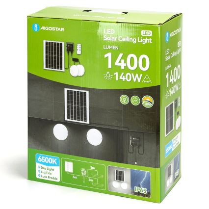 Aigostar - LED solarno svetilo 2xLED/70W/12V 12000 mAh 6500K IP65 premer 20,5 cm + daljinski upravljalnik