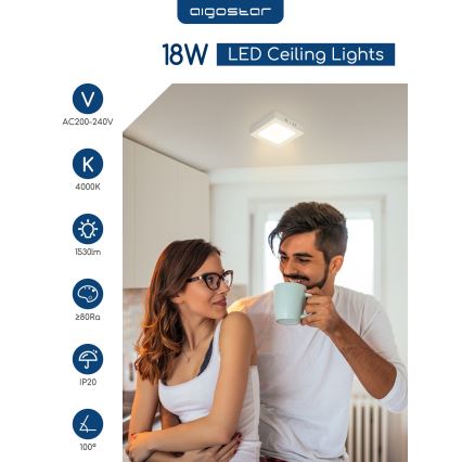 Aigostar - LED stropna nadometna svetilka LED/18W/230V 4000K 22,6x22,6 cm bela