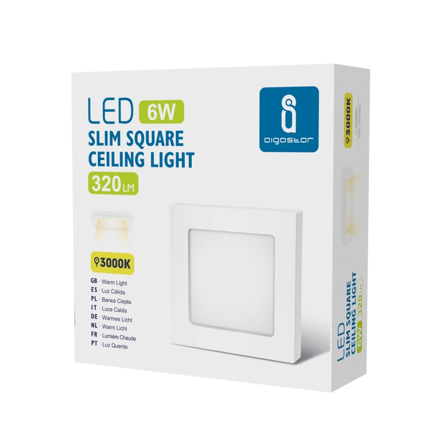 Aigostar - LED stropna nadometna svetilka LED/6W/230V 3000K 12,2x12,2 cm bela