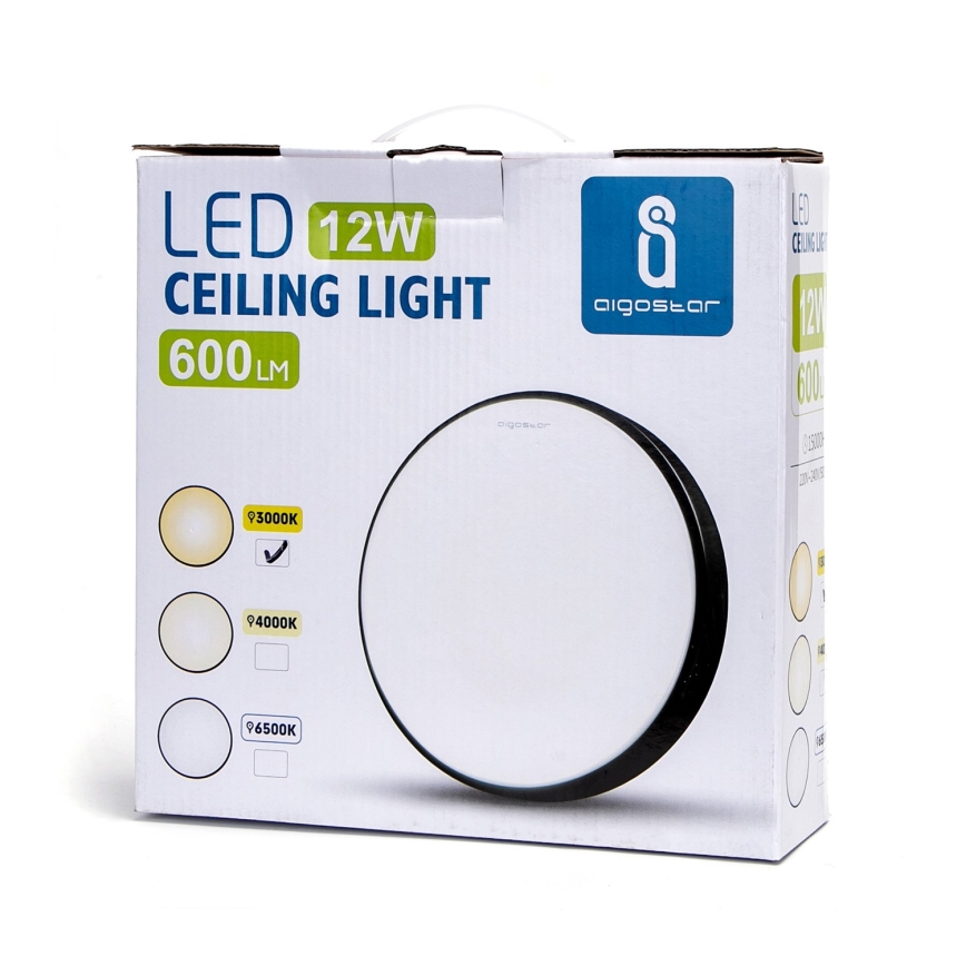 Aigostar - LED Stropna svetilka LED/12W/230V 3000K pr. 23 cm črna