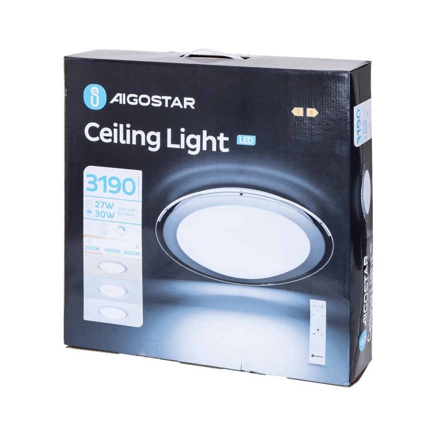 Aigostar - LED Dimmable stropna svetilka LED/30W/230V 2700-6500K premer 42,9 cm krom + daljinski upravljalnik