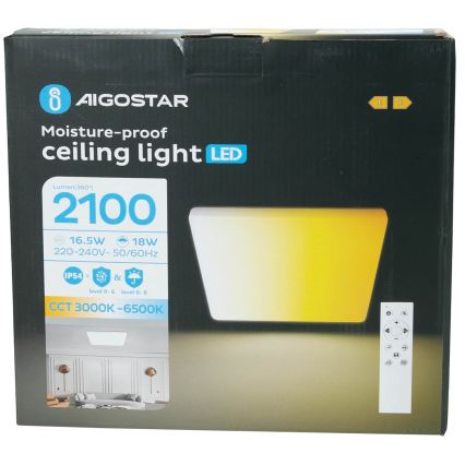 Aigostar - LED zatemnljivo kopalniško stropno svetilo LED/18W/230V 3000K-6500K IP54 + daljinski upravljalnik