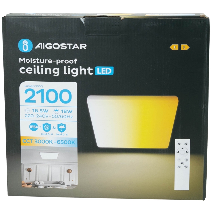 Aigostar - LED zatemnljivo kopalniško stropno svetilo LED/18W/230V 3000K-6500K IP54 + daljinski upravljalnik