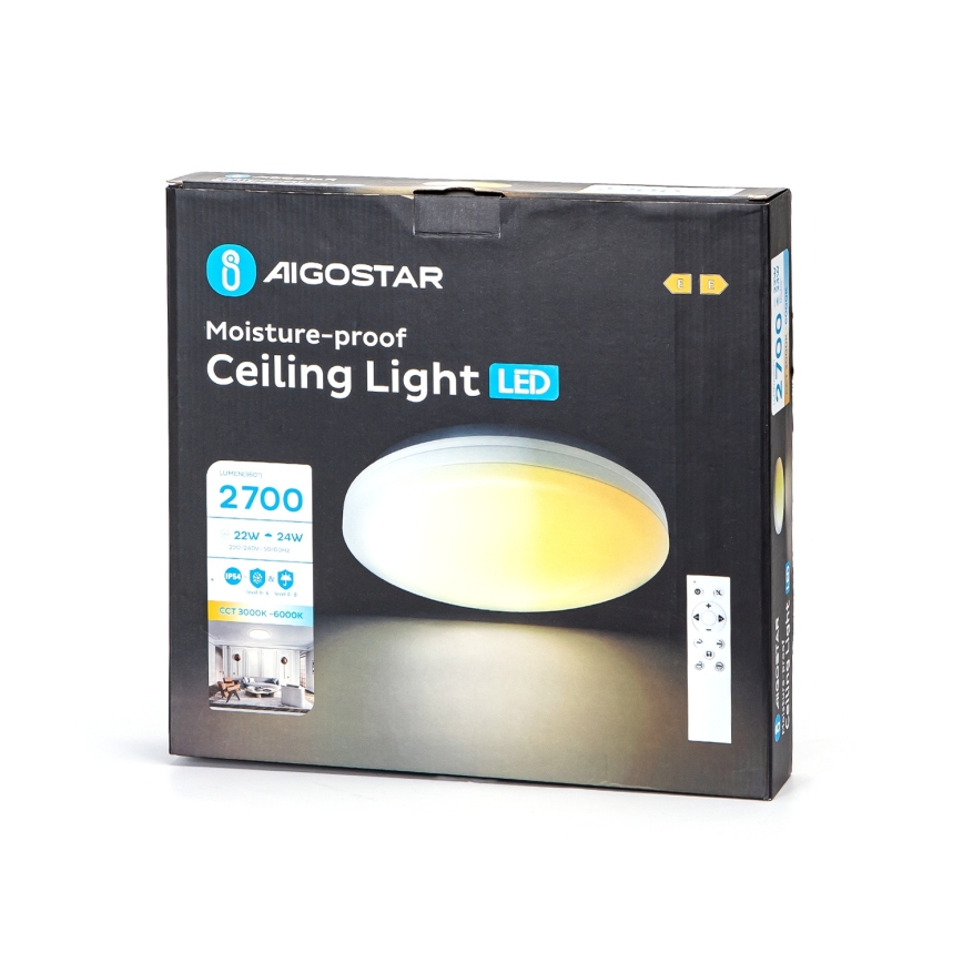 Aigostar - Zatemnljiva LED stropna svetilka za kopalnico LED/24W/230V 3000K-6500K IP54 + daljinski upravljalnik