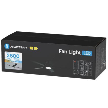 Aigostar - LED stropni ventilator z zatemnitvijo LED/20W/230V 2700-6500K 132cm črna + daljinski upravljalnik