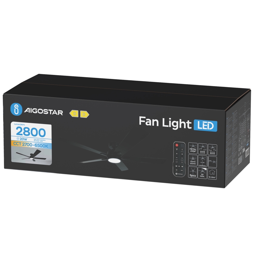 Aigostar - LED stropni ventilator z zatemnitvijo LED/20W/230V 2700-6500K 132cm črna + daljinski upravljalnik