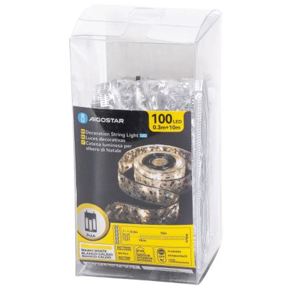 Aigostar - LED veriga 100xLED/3xAA 10 m topla bela srebrna