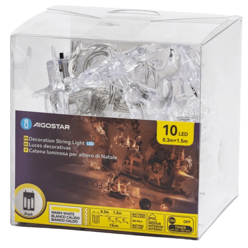 Aigostar - LED veriga 10xLED/3xAA, 1,5 m, topla bela, motiv jelenov