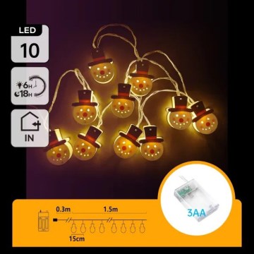 Aigostar - LED  veriga 10xLED/3xAA 1,5m topla bela snežak