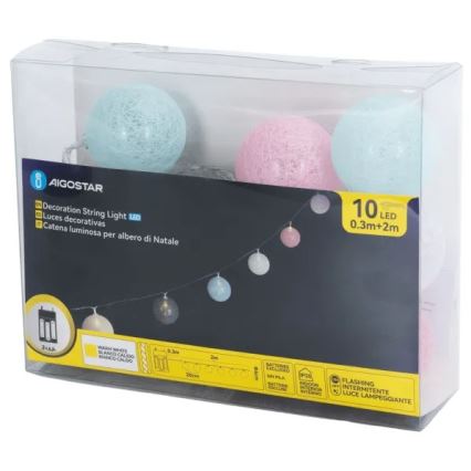 Aigostar - LED  veriga 10xLED/3xAA 2m topla bela