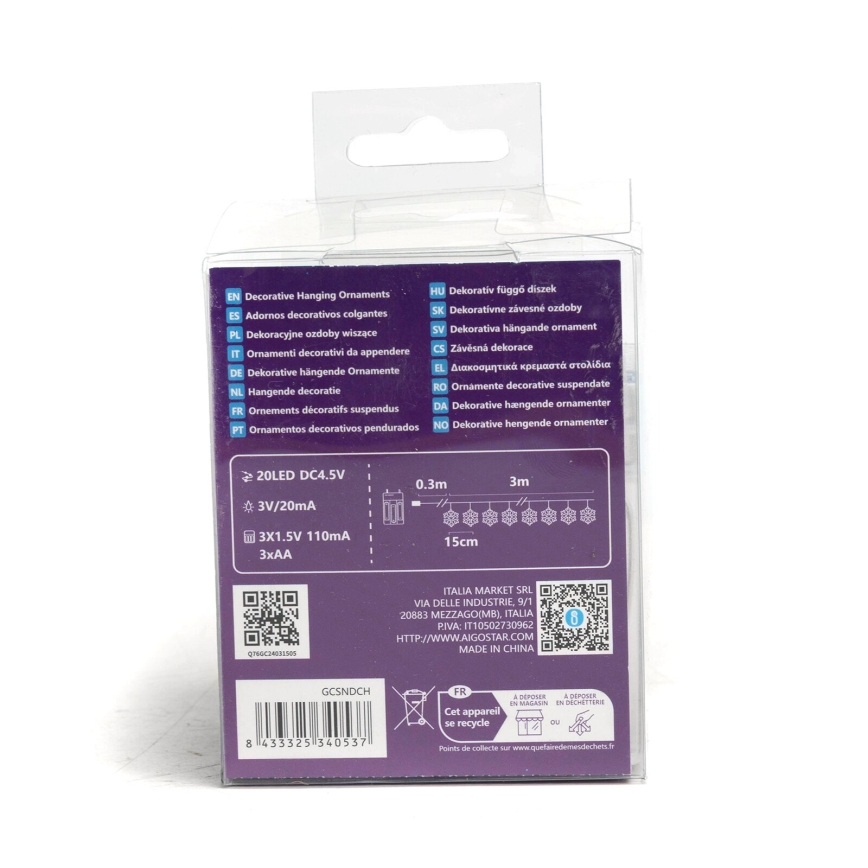 Aigostar - LED veriga 20xLED/3xAA 3,3m snežinke