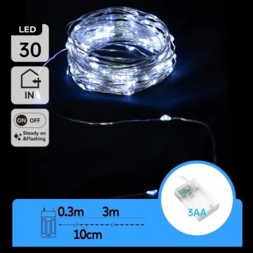 Aigostar - LED  veriga 30xLED/3xAA 3,3 m hladna bela