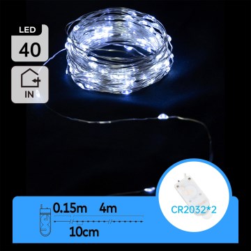 Aigostar - LED  veriga 40xLED/2x3V 4m hladna bela